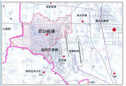 后沙峪镇地处北京市区东北部,处于北京市"两轴,两带,多中心"